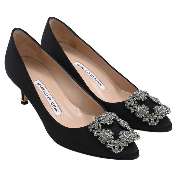 Manolo Blahnik Hangisi 70 Pumps in Black Satin